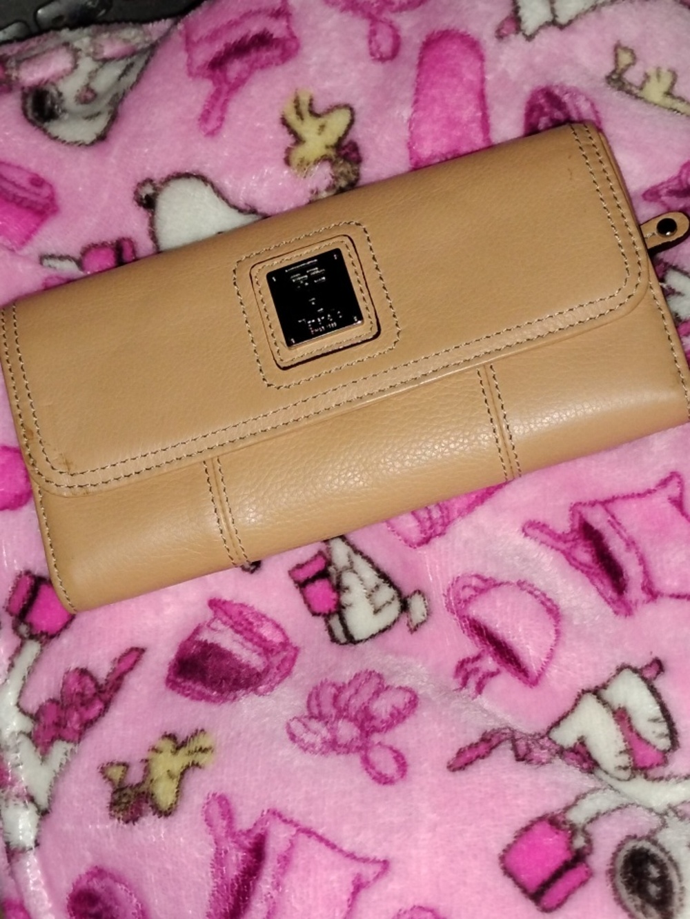 Tignanello Tan Leather Foldover Wallet with Branded Plaque
